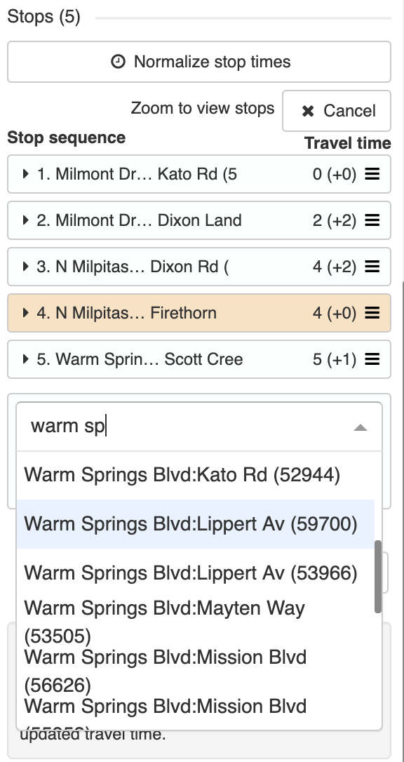 add stop from dropdown