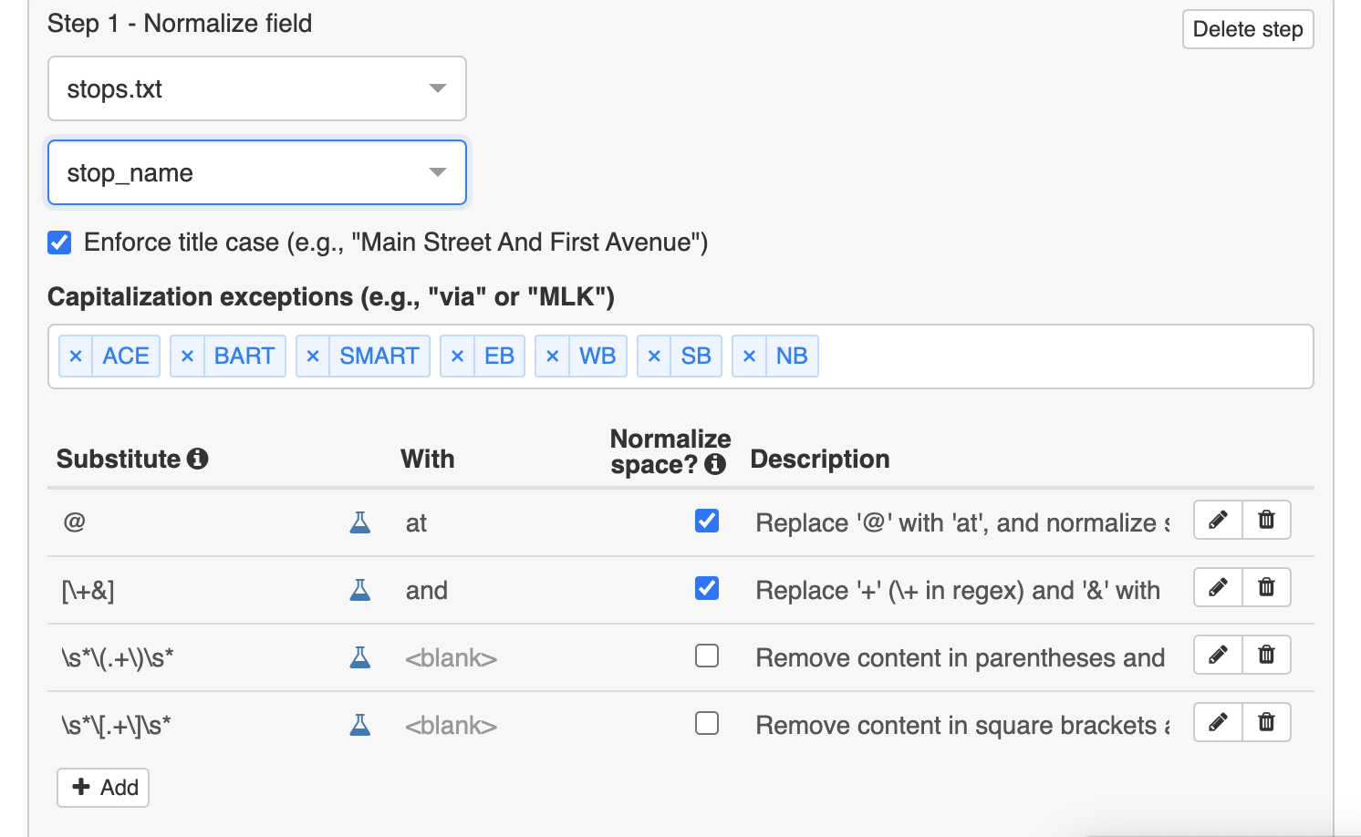 Normalize field tranformation screenshot