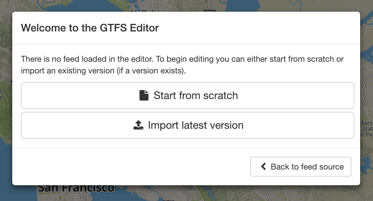 gtfs editor welcome screen